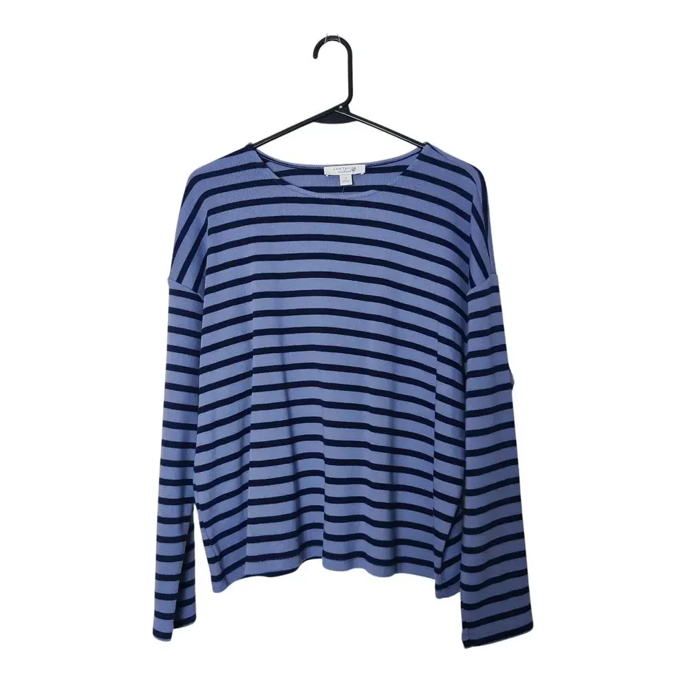 NWT Ann Taylor Weekend Collection Relaxed Sailor Striped Long Sleeve Top Large P - Picture 2 of 11